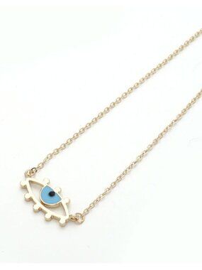 Large Gold Blue Enamel Evil Eye Boho Chic Turkish Symbol Fashion Necklace